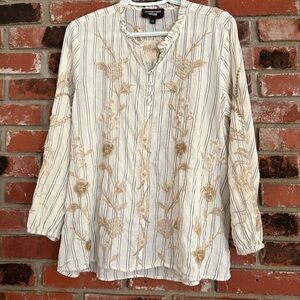 Johnny Was Calipso Button Neck Field Blouse Boho Floral Embroidered Sz XS